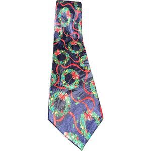 Steven Harris Hand Made Polyester Tie Necktie Christmas Wreath Tinsel‎ Blue Red